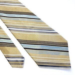 Bruno‎ Piattelli Tan Blue Striped Woven Wide Silk Tie